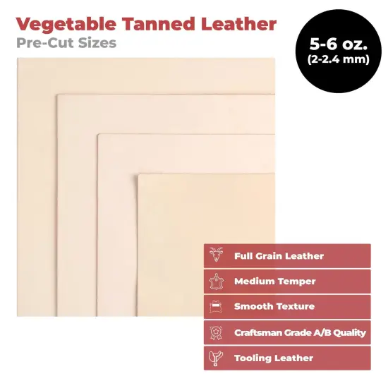 European Leather Work 5-6 oz. (2-2.4mm) Vegetable Tanned Leather Pre-Cut Full Grain Cowhide Leathercraft for Tooling, Engraving, Carving, Molding, Embossing, Stamping, & Dyeing {3}