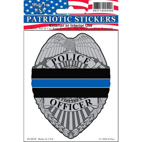 DC0058 Police Officer Badge w/ Thin Blue Line Sticker (3.5''x4.125'') {1}