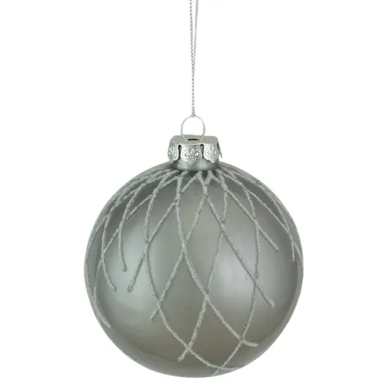 Northlight 4" Gray Diamond Pattern Christmas Ball Glass Ornament {1}