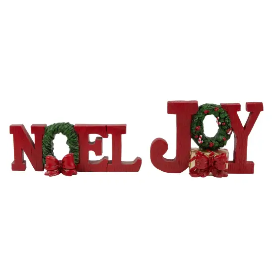 Northlight Wreath and Bow "Noel" and '"Joy" Christmas Signs - Set of 2 Red {1}