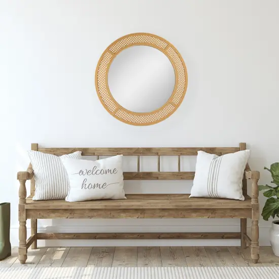 Northlight 30" Round Woven Style Wall Mirror Beige {3}