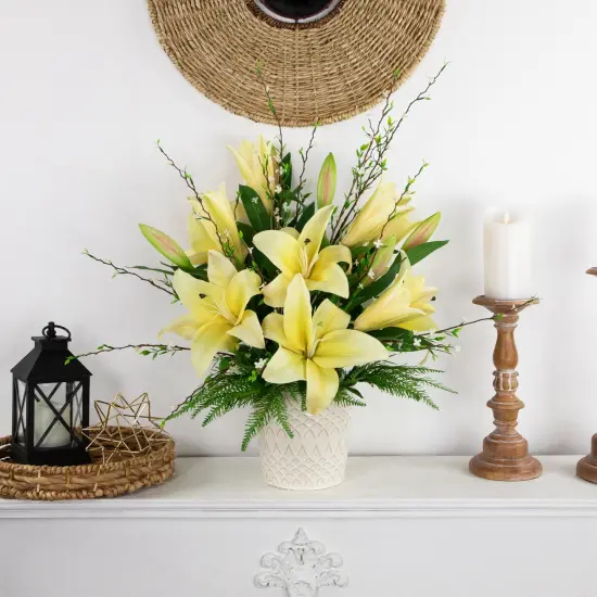 Northlight Real Touch&trade; Yellow Artificial Lily Floral Stems, Set of 5 - 38" {3}