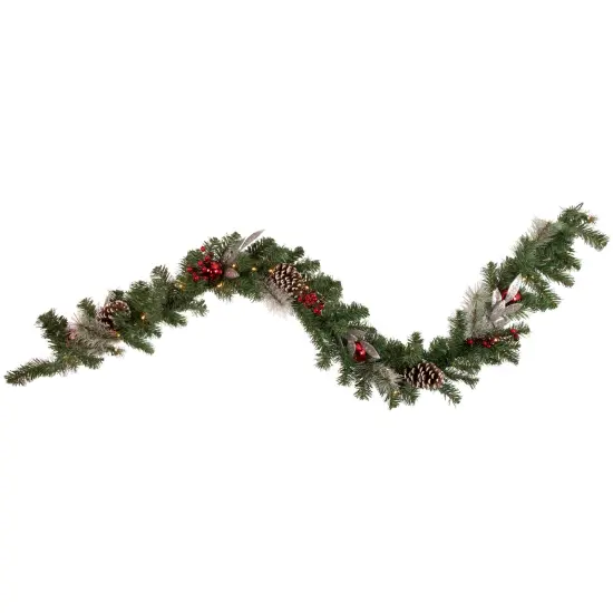 Northlight Pre-Lit Battery Operated Frosted Pine and Berries Christmas Garland - 6' x 9" - Cool White LED Lights Green {1}