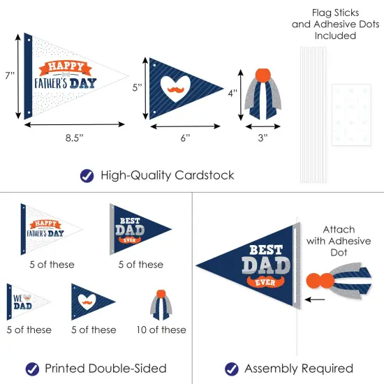 Big Dot of Happiness Happy Father's Day - Triangle We Love Dad Party Photo Props - Pennant Flag Centerpieces - Set of 20 {4}