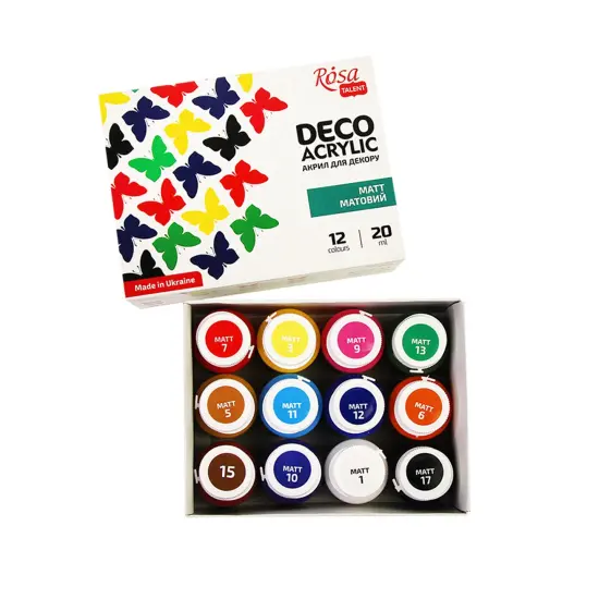 Mat Acrylic paint for decor set, 12*20ml ROSA TALENT {4}