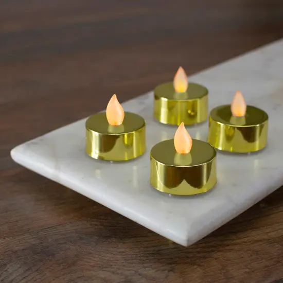 Northlight LED Lighted Flameless Flickering Tea Light Candles - Metallic Gold - Set of 4 {1}