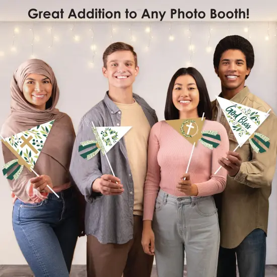 Big Dot of Happiness Elegant Cross - Triangle Religious Party Photo Props - Pennant Flag Centerpieces - Set of 20 {6}