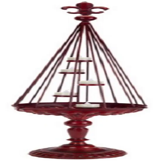 Melrose 37" French Inspired Fleur-de-Lis Finial Red Cage Antique Tea Light Candle Holder {1}
