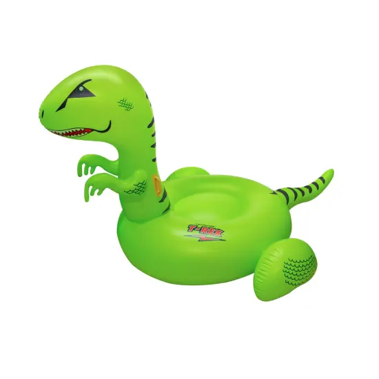 Swim Central 78" Inflatable Green and Black Giant T-Rex Ride-On Swimming Pool Float Toy {1}