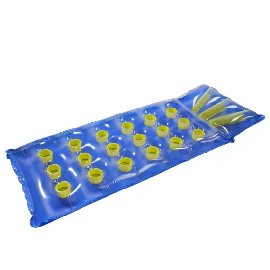 Swim Central 76" Blue and Yellow Inflatable 18-Pocket French Style Swimming Pool Air Mattress {3}