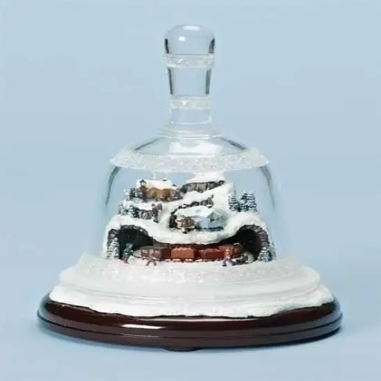 Roman 8.25" White and Brown Musical Lighted Bell with Rotating Winter Scene Christmas Tabletop Decor {1}