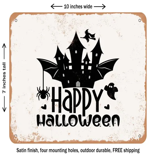 DECORATIVE METAL SIGN - Happy Halloween5 - Vintage Rusty Look {1}