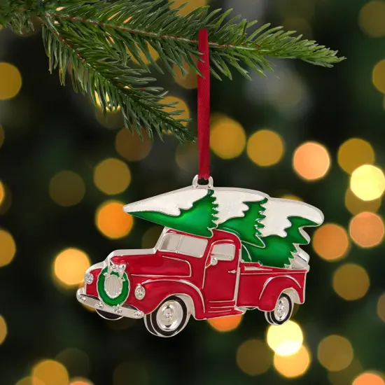 Northlight Country Pick Up Truck with European Crystals Christmas Ornament - 3.5" - Red and Green {3}