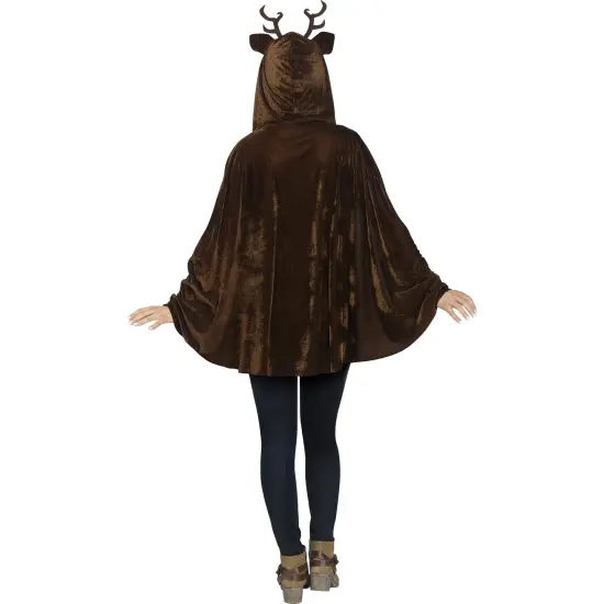 Fun World Brown and White Pullover Reindeer Poncho with Antlers Women Adult Christmas Costume - One Size {3}