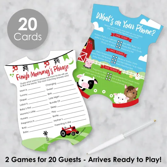 Big Dot of Happiness Farm Animals - 2-in-1 Barnyard Baby Shower Cards - Activity Duo Games - Set of 20 {3}