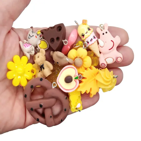 Cute Charm Mix in Brown Peach & Yellow, 30 pieces, Resin and Acrylic Mix, Adorabilities {2}