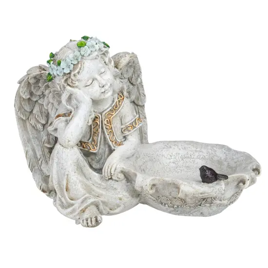 Northlight 12.25" Sitting Angel Bird Feeder Outdoor Garden Statue Gray {1}