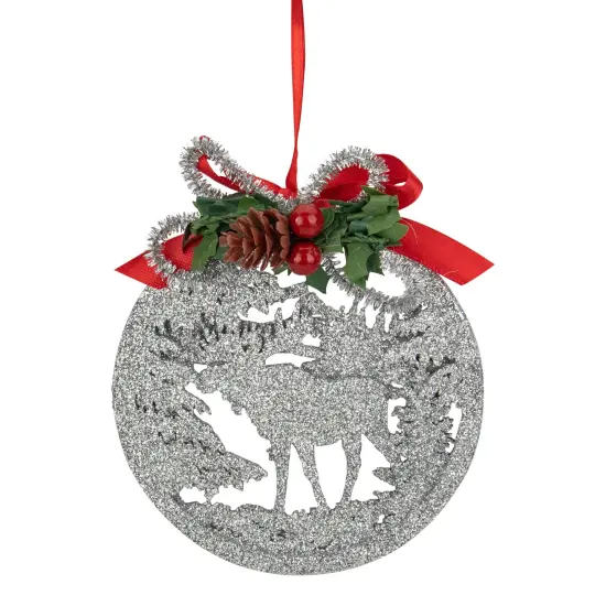 Northlight 4.25" Silver Glitter Moose 2-D Cut-Out Silhouette Christmas Ornament {3}