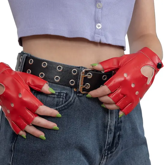 Double Grommet Punk Belt - Black Faux Leather 2 Prong and Holes Aesthetic Grunge Belts for Men Women and Kids Size Small {5}