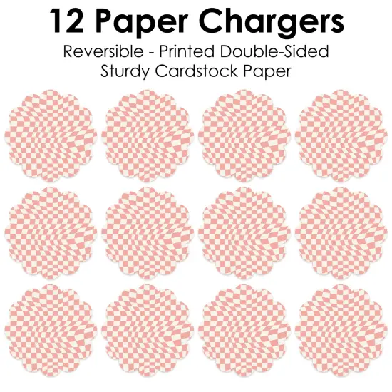 Big Dot of Happiness Pink Checkered Party - Round Table Decorations - Paper Chargers - Place Setting For 12 {7}