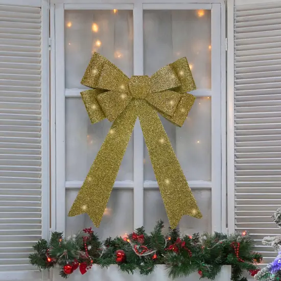 Northlight 24" LED Lighted Gold Tinsel Bow Christmas Decoration {3}