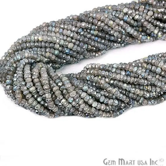 Rondelle Beads, 12.5 Inch Bead Strands, Natural Strung Gemstone, 3-4mm, Faceted, GemMartUSA (70002) Mistique Labradorite {1}
