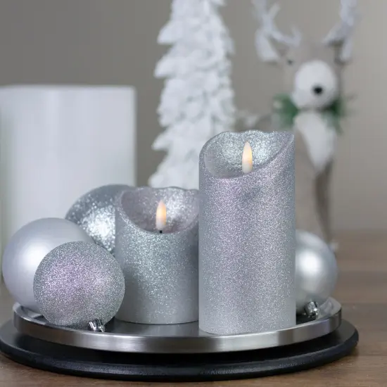 Northlight Lighted LED Flameless Flickering Pillar Christmas Candle - 6" - Silver {3}