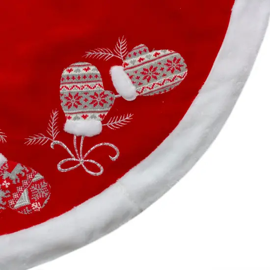 Northlight 48-Inch Red and White Embroidered Winter Mittens Christmas Tree Skirt {3}