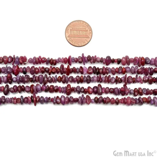 Ruby Chip Beads, 34 Inch, Natural Chip Strands, Drilled Strung Nugget Beads, 3-7mm, Polished, GemMartUSA (CHRB-70001) {3}