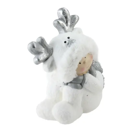 Northlight Smiling Child with Reindeer Snow Suit Christmas Decoration - 12.5" White {3}