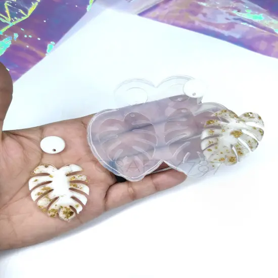 Monstera Dangle Set 1.6in Earring Silicone Mold {1}