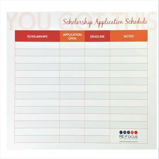 RE-FOCUS THE CREATIVE OFFICE College/University & Scholarship Application Tracker Sheet {3}