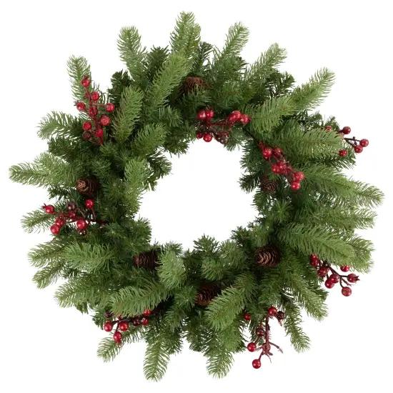 Northlight Real Touch&trade;️ Noble Fir with Berries Artificial Christmas Wreath - Unlit - 24" Green {3}