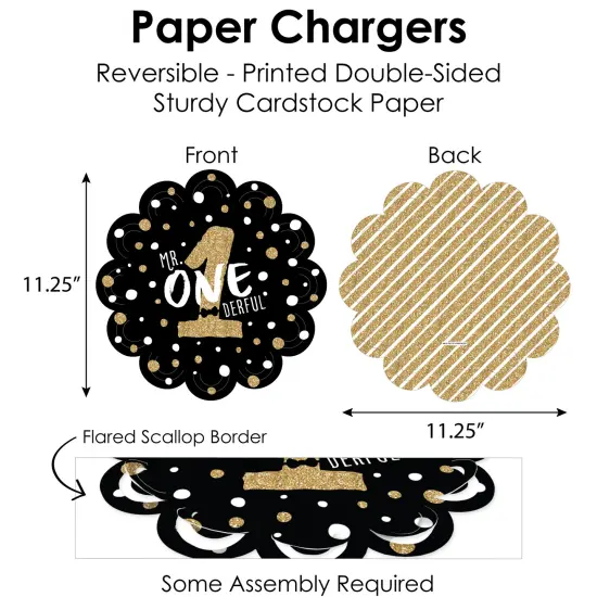 Big Dot of Happiness 1st Birthday Little Mr. Onederful - Boy First Birthday Party Paper Charger & Table Decorations Chargerific Kit for 8 {6}