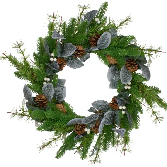 Northlight Real Touch&trade;️ Mixed Pine White Berries and Pinecones Artificial Christmas Wreath - 24" - Unlit Green {1}