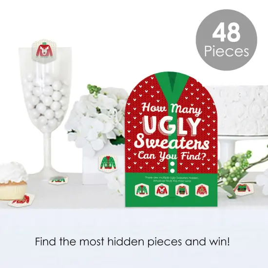 Big Dot of Happiness Ugly Sweater - Holiday and Christmas Party Scavenger Hunt - 1 Stand and 48 Game Pieces - Hide and Find Game {3}