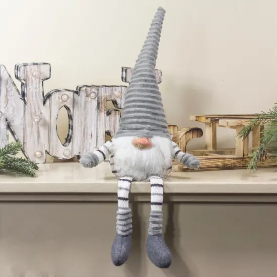 Northlight Striped Sitting Gnome Christmas Figure - 22" - Gray, White and Black {3}