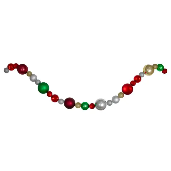 Northlight 3-Finish Shatterproof Ball Christmas Garland - 6' x 4" - Traditional Multi-Color - Unlit Red {1}