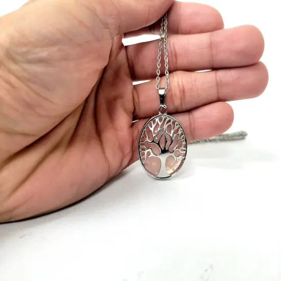 Rose Quartz Tree Of Life Pendant Necklace - Pick Your Chain Length {1}