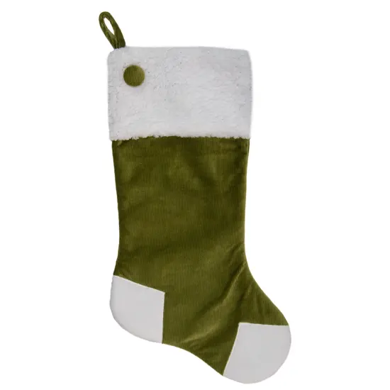 Northlight 20.5-Inch Green and White Corduroy Christmas Stocking {1}