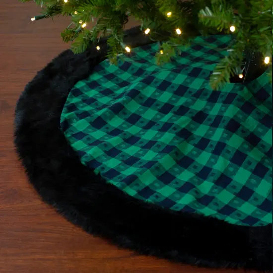 Northlight 48" Green and Black Plaid Christmas Tree Skirt {3}