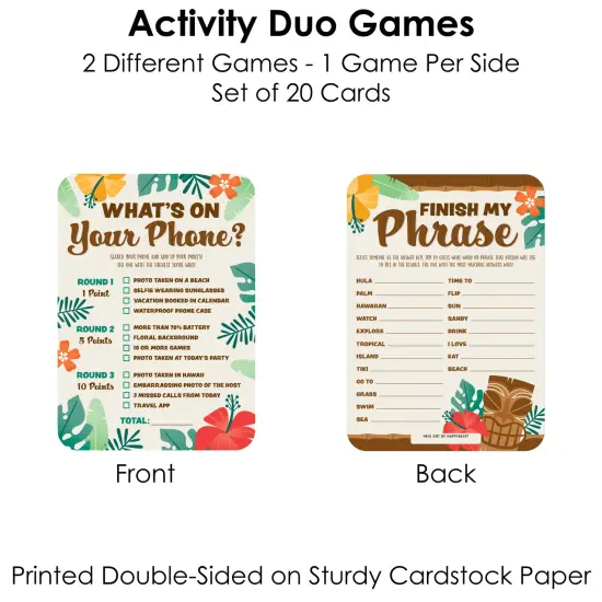 Big Dot of Happiness Tropical Luau - 2-in-1 Hawaiian Beach Party Cards - Activity Duo Games - Set of 20 {6}