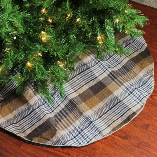 Northlight 48" Brown Plaid Rustic Woodland Christmas Tree Skirt with Gold Trim {1}