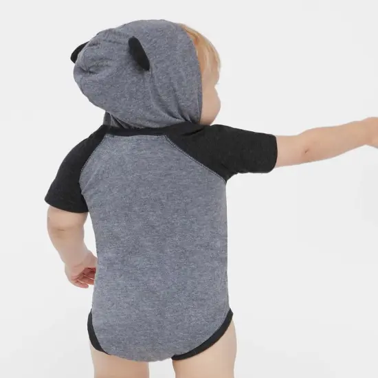 Rabbit Skins&reg; Fine Jersey Infant Short Sleeve Raglan Bodysuit with Hood & Ears Granite Heather {8}