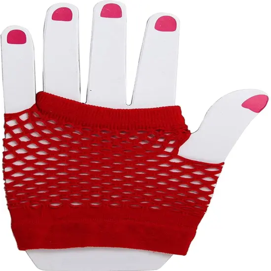 Adult'sRed Fingerless Fishnet Gloves Burlesque Costume Accessory {3}