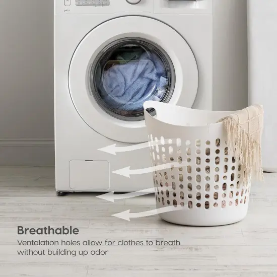 IRIS USA Laundry Basket Durable and Flexible, Portable Round Bin with Ventilation Holes for Closet Dorm, White {2}