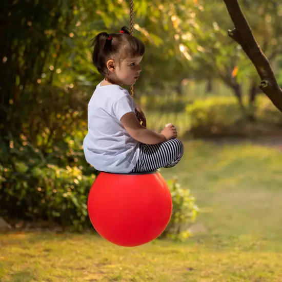 Red Outdoor Patio Playground Hanging Adjustable Ball Round Swing, Inflatable Heavy Duty Rubber Round Swing Ball, Pump Included {3}