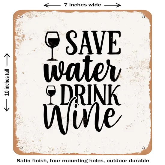 DECORATIVE METAL SIGN - Save Water Drink Wine - 7 - Vintage Rusty Look {1}