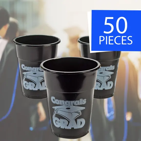 Plastic Black &ldquo;Congrats Grad&rdquo; Disposable Cups {2}