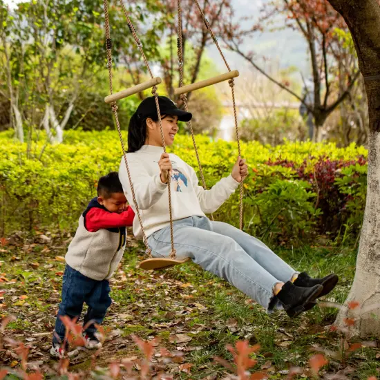 Natural Wooden Outdoor Patio Playground Kids Hanging Adjustable Stand Up Skateboard Swing, Tree Curved Swing Board {4}